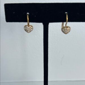 18k Gold Earnings with Diamond Hearts